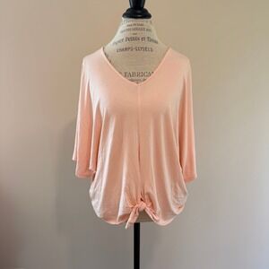 Venus Women's Peach Tie Front Short Sleeve Blouse Size M NWOT